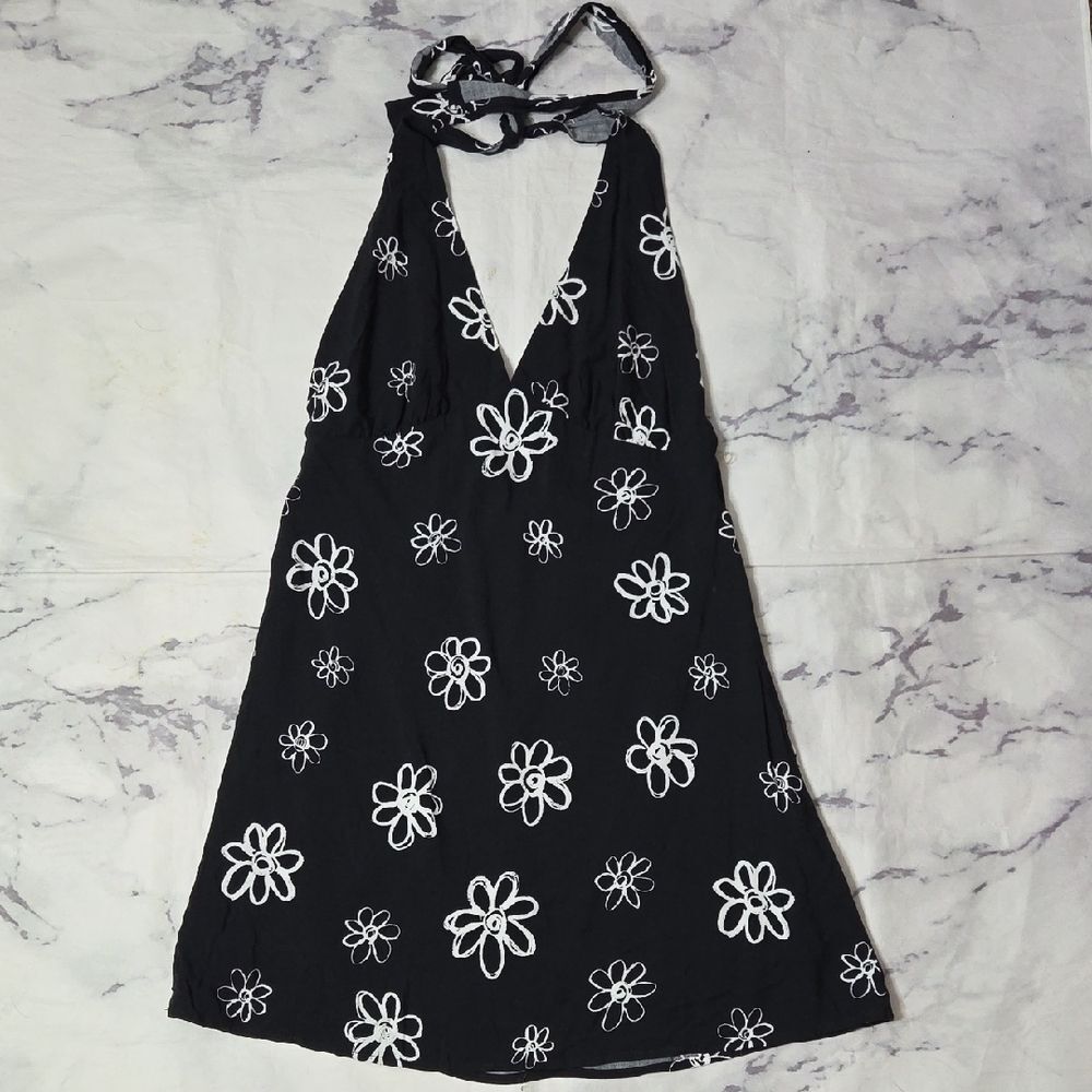 L.A. Hearts Black Halter Mini Dress with White Floral Print